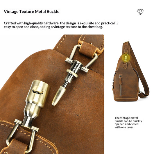 Bolsa de Pecho Ma Pi Cuero Genuino Vintage - Mochila Cruzada Estilo Commuter con Cierre de Candado - Image 3