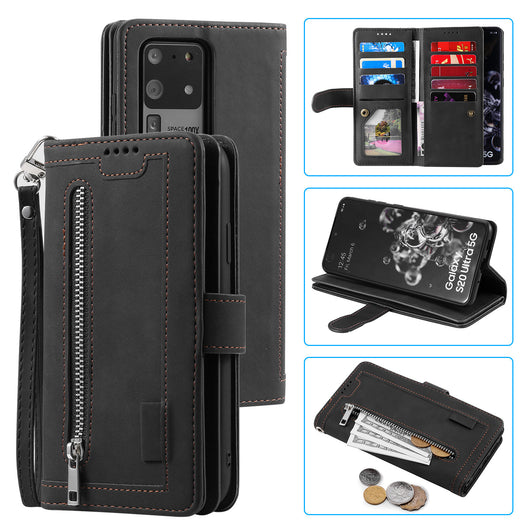 Funda de Cuero para Celular con 9 Compartimentos y Cierre