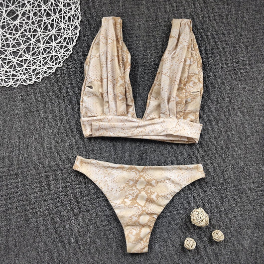 Bikini de Dos Piezas con Estampado de Serpiente y Aberturas - Image 5