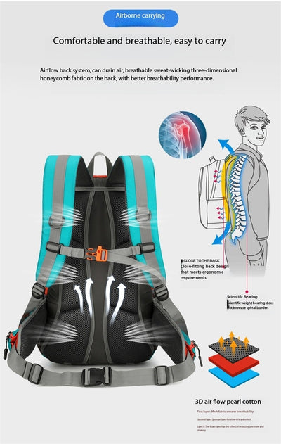 Mochila de Montaña Profesional 60L Impermeable Ligera para Senderismo y Camping - Image 20