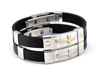 Pulsera de Cruz en Acero Titanio y Silicona