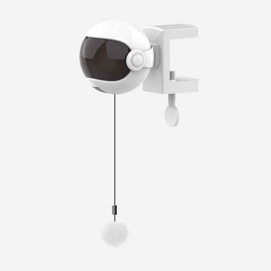 Pink automatic lifting cat toy with a black visor-like front, a clamp, and a white fluffy ball on a string. - Image 7