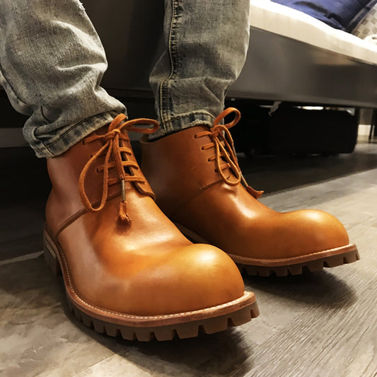 Botas de Trabajo Cortas para Hombre en Cuero Genuino Artesanales Estilo Retro