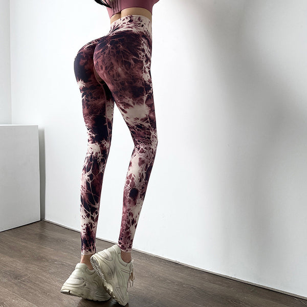 Pantalones de Yoga Tie-Dye sin Costuras Cintura Alta Melocotón