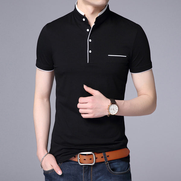 Camisa Casual de Algodón Puro con Cuello Mao