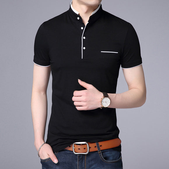 Camisa Casual de Algodón Puro con Cuello Mao