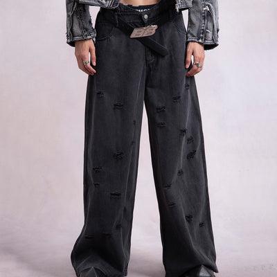 Pantalones Anchos con Diseño Irregular Roto - Image 7
