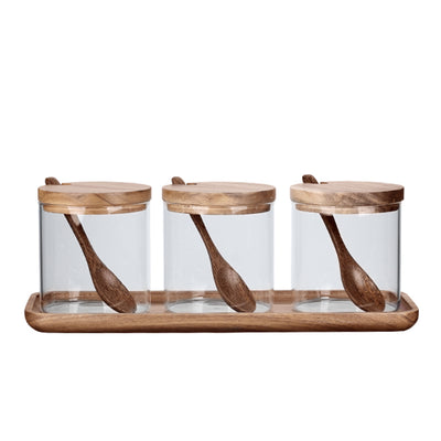 Set de Frascos de Vidrio para Condimentos con Tapa de Madera