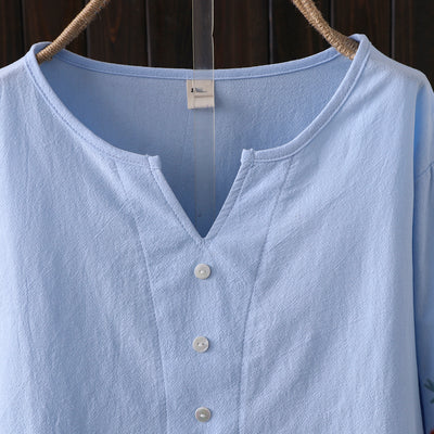 Camisa V-neck con Bordado y Botones en Manga - Image 4
