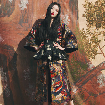 Vestido Multicolor Jacquard Riverside Crane con Capas Elegantes - Image 6