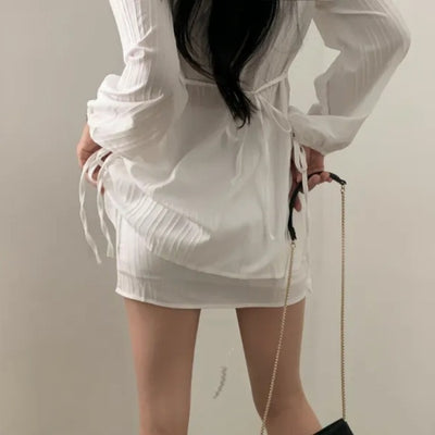 Conjunto Elegante de Diseño Francés: Blusa Ajustada con Protección Solar y Falda Esbeltecedora - Image 5