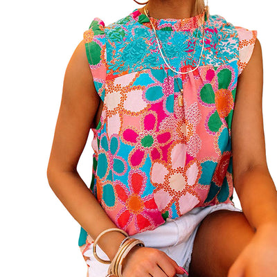 Blusa Sin Mangas con Volantes e Impresión - Diseño Europeo y Americano - Image 15