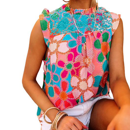Blusa Sin Mangas con Volantes e Impresión - Diseño Europeo y Americano - Image 15