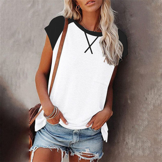 Playera Suelta de Cuello Redondo con Combinación de Colores para Mujer - Image 8