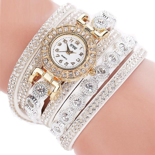 Reloj de Cuarzo para Mujer con Pulsera de Cuero y Diamantes de Imitación