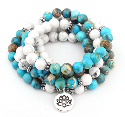 Pulsera Mala de Piedra Natural Howlita 108 Cuentas - Diseño Espiritual