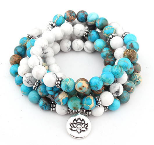 Pulsera Mala de Piedra Natural Howlita 108 Cuentas - Diseño Espiritual