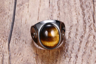 Anillo de Acero Inoxidable con Ojo de Tigre y Símbolo Yin Yang para Hombre - Image 3