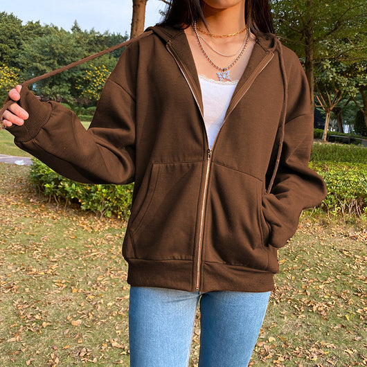 Sudadera Y2K Marrón para Mujer con Cierre - Hoodie Vintage Urbano - Image 3