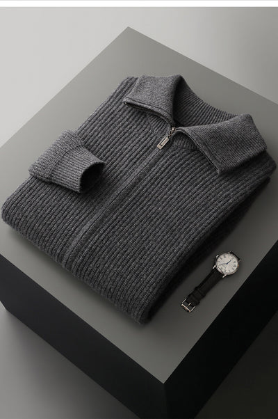 Cardigan de Lana Pura con Cierre para Hombre - Abrigo Solapa Otoño Invierno - Image 9
