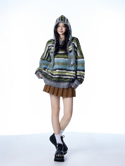 Bufanda Gorro Suéter Mohair a Rayas - Estilo Desenfadado para Mujer - Image 17