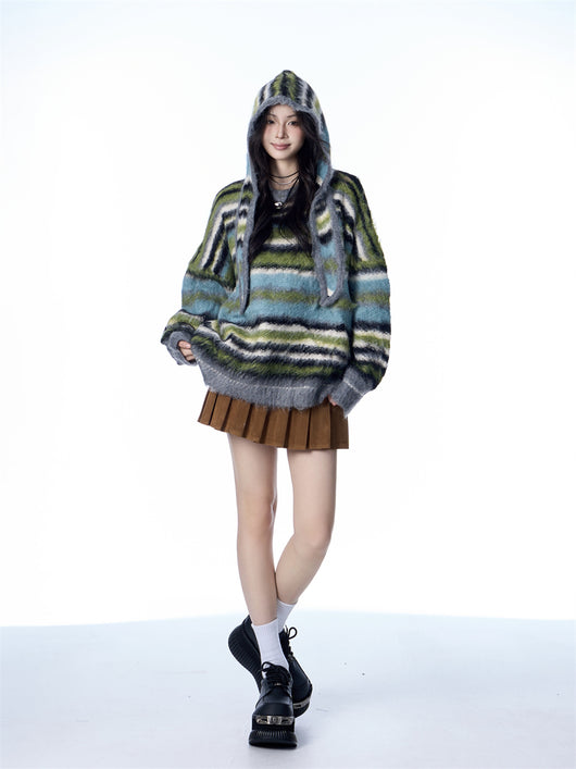 Bufanda Gorro Suéter Mohair a Rayas - Estilo Desenfadado para Mujer - Image 17