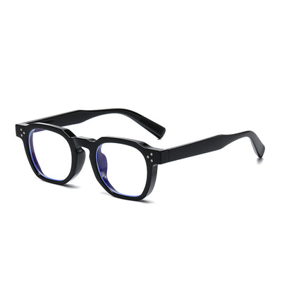 Black square-frame sunglasses with bright yellow lenses and small silver studs on the front corners. - Image 12