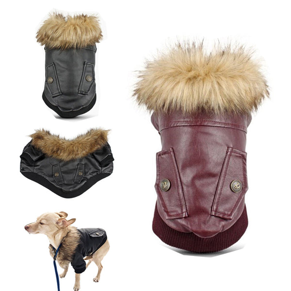 Abrigo de Cuero para Perros con Cuello de Pelaje