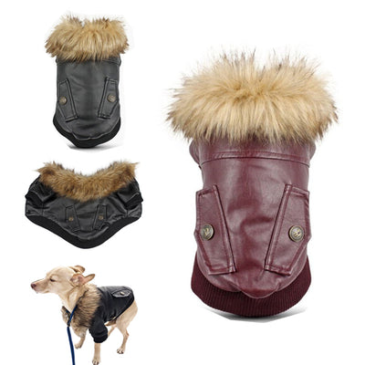 Abrigo de Cuero para Perros con Cuello de Pelaje