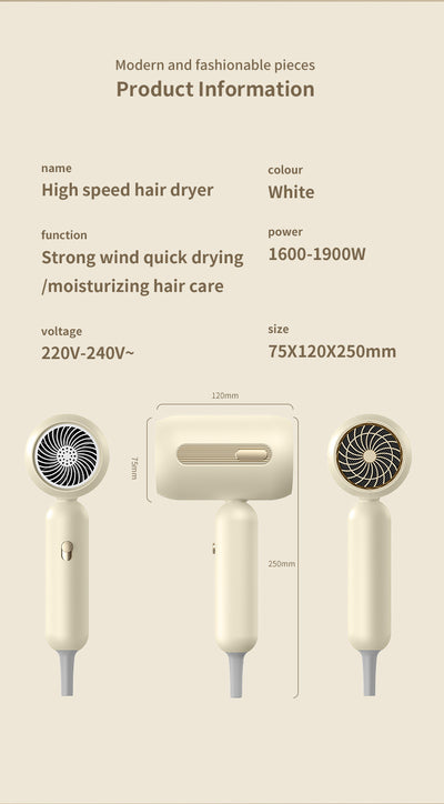 Beige 1200W hair dryer with a minimalist design, featuring a 360-degree rotating air collector nozzle and a US 110V plug. - Image 41