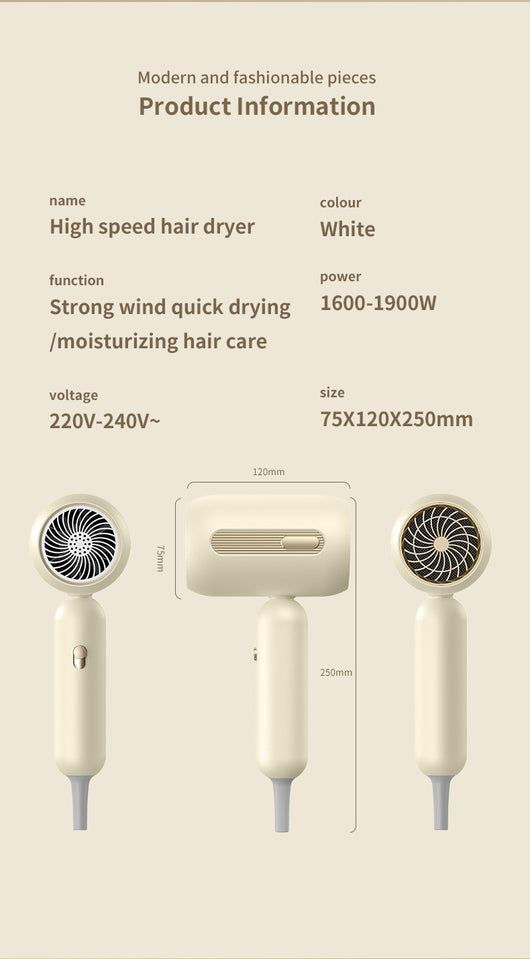 Beige 1200W hair dryer with a minimalist design, featuring a 360-degree rotating air collector nozzle and a US 110V plug. - Image 41