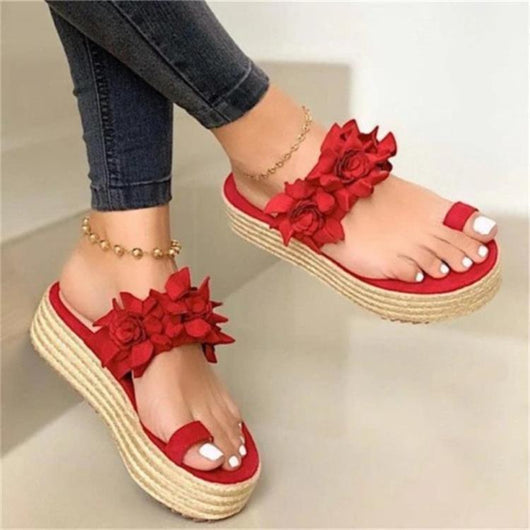 Sandalias Rojas Estilo Coreano con Suela de Rafia para Mujer - Image 4