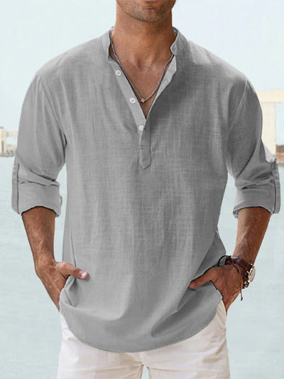 Camisa Casual Suelta de Algodón Manga Larga Color Sólido para Hombre - Image 13