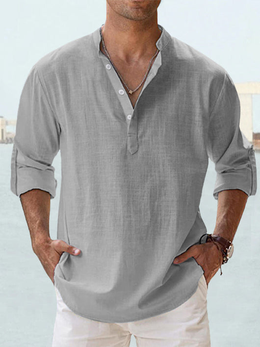 Camisa Casual Suelta de Algodón Manga Larga Color Sólido para Hombre - Image 13