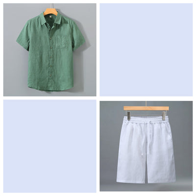 Conjunto de Shorts y Camisa de Lino para Hombre - Outfit Veraniego Ligero y Cómodo - Image 6