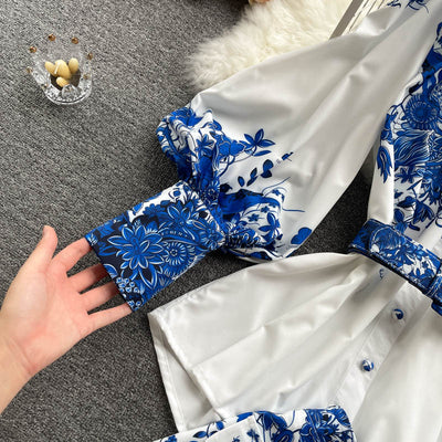 Conjunto Vintage: Blusa Porcelana Azul y Blanca + Short Ancho Versátil - Image 22