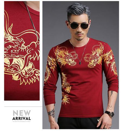 Playera Manga Larga Cuello Redondo Estilo Chino Dragón 3D Slim Fit - Image 15