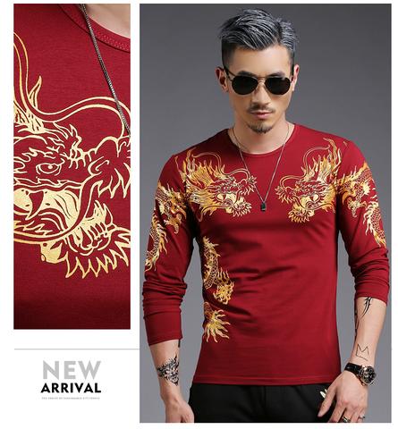 Playera Manga Larga Cuello Redondo Estilo Chino Dragón 3D Slim Fit - Image 15