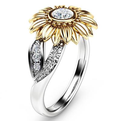 Set de Anillos de Pareja Girasol Bicolor Chapado en Oro - Image 3