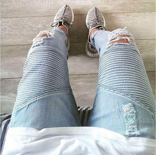 Jeans Biker Ajustados con Roturas para Hombre