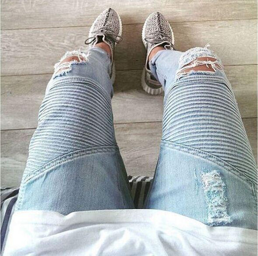 Jeans Biker Ajustados con Roturas para Hombre