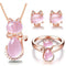 Juego de Joyas Felinas en Oro Rosa con Cristal de Cuarzo