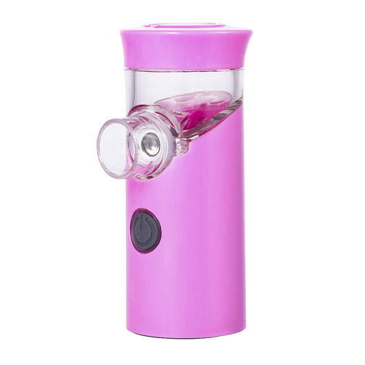 Gray handheld ultrasonic nebulizer with a clear medication chamber and a power button, designed for portable respiratory care. - Image 8
