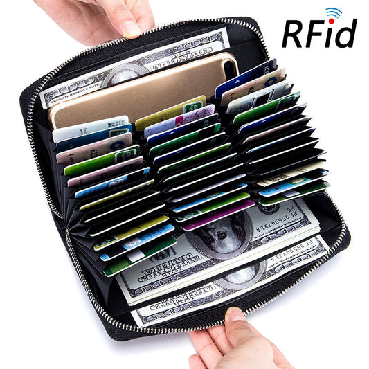 Billetera Larga de Cuero Genuino para Hombre con Protección RFID y 36 Compartimentos