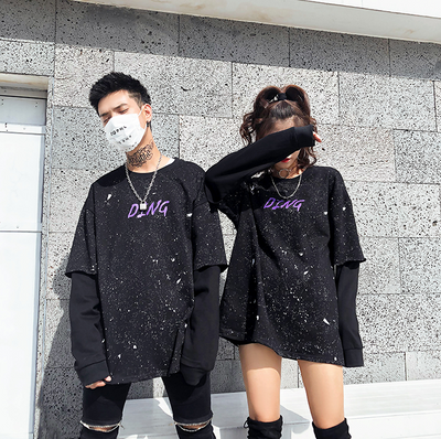 Suéter Oversize Hip Hop Unisex - Diseño de Dos Piezas con Estampado Urbano Negro - Image 4