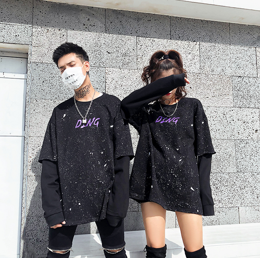 Suéter Oversize Hip Hop Unisex - Diseño de Dos Piezas con Estampado Urbano Negro - Image 4