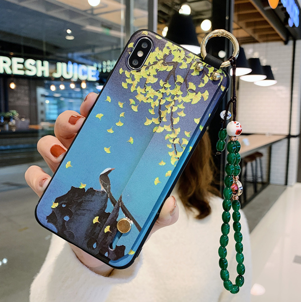 Funda para iPhone con Correa de Muñeca y Diseño de Rosas