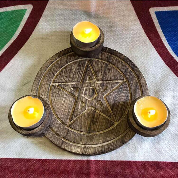 Portavelas de Madera con Diseño Pentagrama