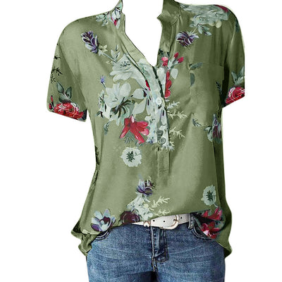 Blusa Estampada de Flores con Cuello en V y Manga Corta - Image 5