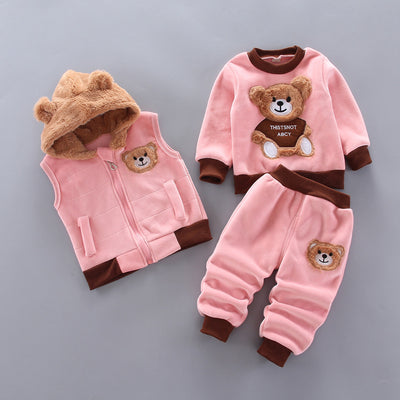 Pijama Infantil Coreano de Terciopelo - Osito Divertido de 3 Piezas - Image 2